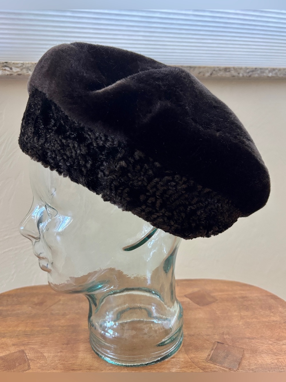 Women’s Faux Fur - Beaver & Persian Curly Goat Dark Brown Beret Hat - Luxurious